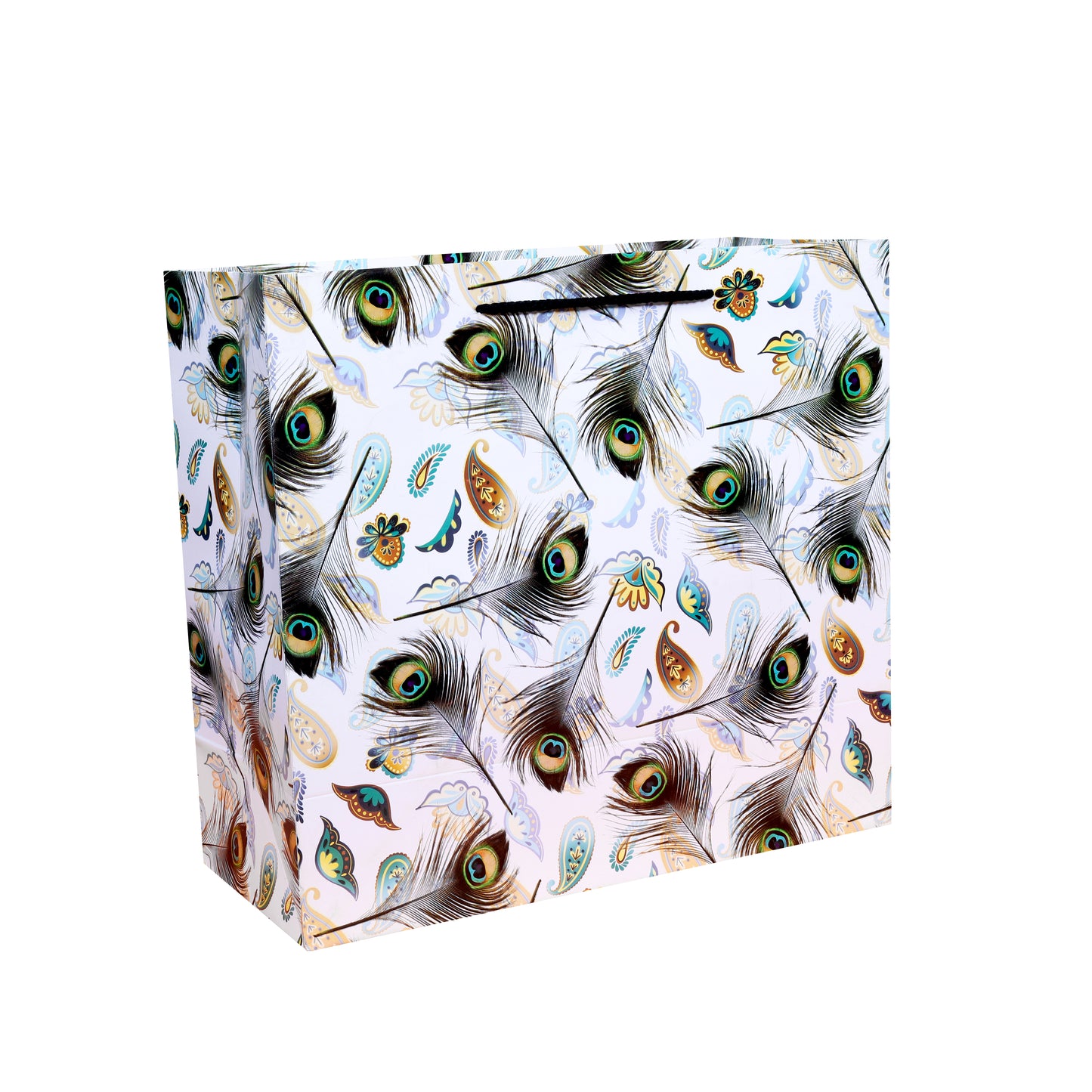 Horizontal Paper Bag Big 12 Pcs (13.5x12.5 inch)Peacock Feather