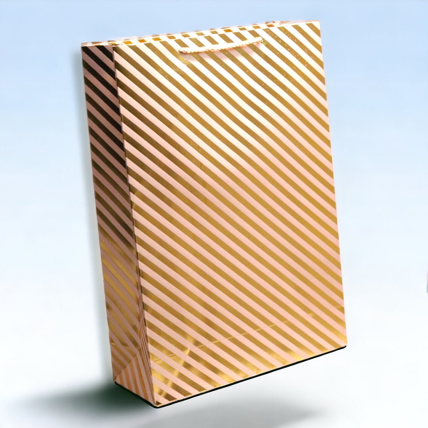 Paper Bags Gold Strpes Foil Print 12 Pcs Medium Size (10 x 14 inch) Pastel Pink