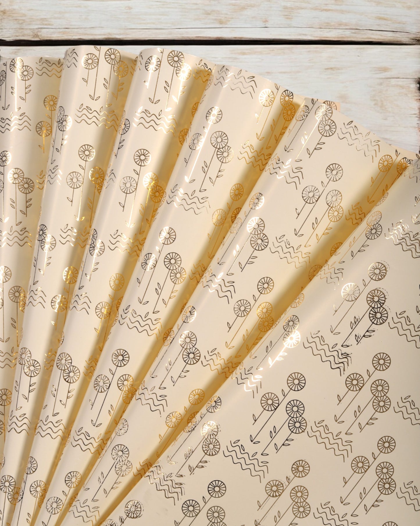 Multy Colour Pastel Gift Wrapper With Flower Gold Accents   {Pack Of 10 Sheets}
